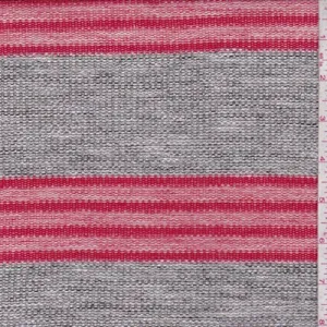 Heather Grey/Red Stripe Sweater Knit Fabric