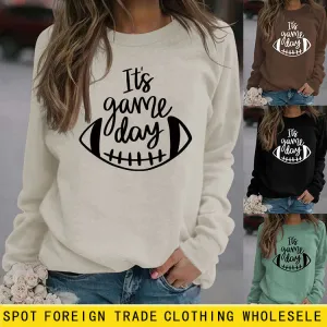 It's Game Day Letter Print Round Neck Autumn and Winter Long-sleeved Sweater