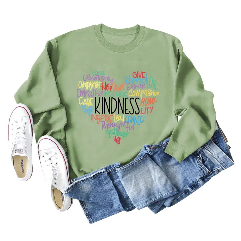 Kindness Letter Love Round Neck Fashion Autumn and Winter Long Sleeve Large Size Sweater Women's