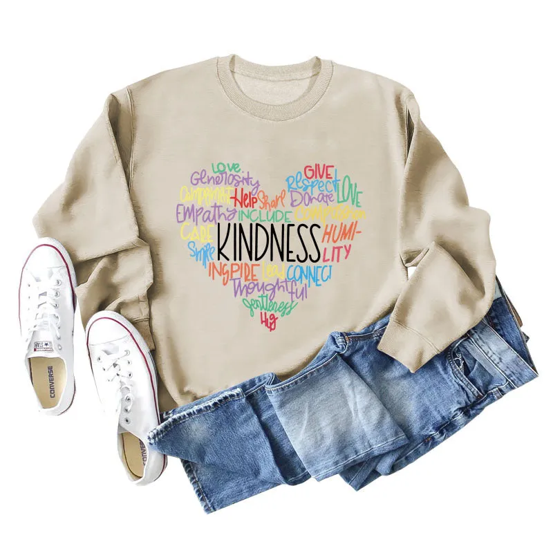 Kindness Letter Love Round Neck Fashion Autumn and Winter Long Sleeve Large Size Sweater Women's