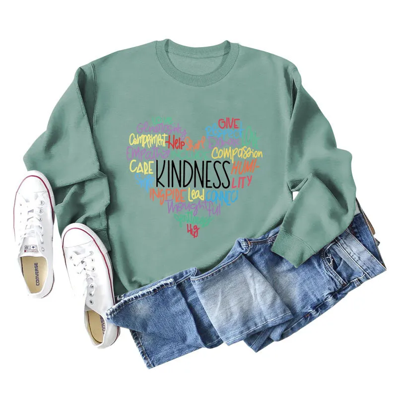 Kindness Letter Love Round Neck Fashion Autumn and Winter Long Sleeve Large Size Sweater Women's