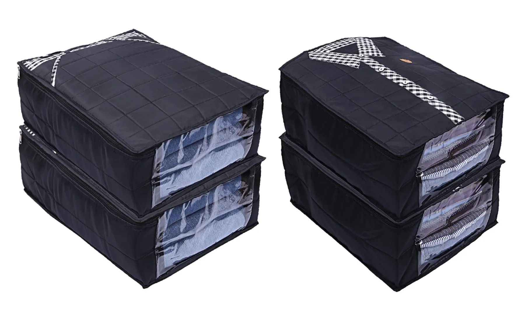 Kuber Industries Parachute Waterproof 4 Pieces Shirt and Trouser Cover Quilted/Wardrobe Organizer (Black) - CTKTC023229