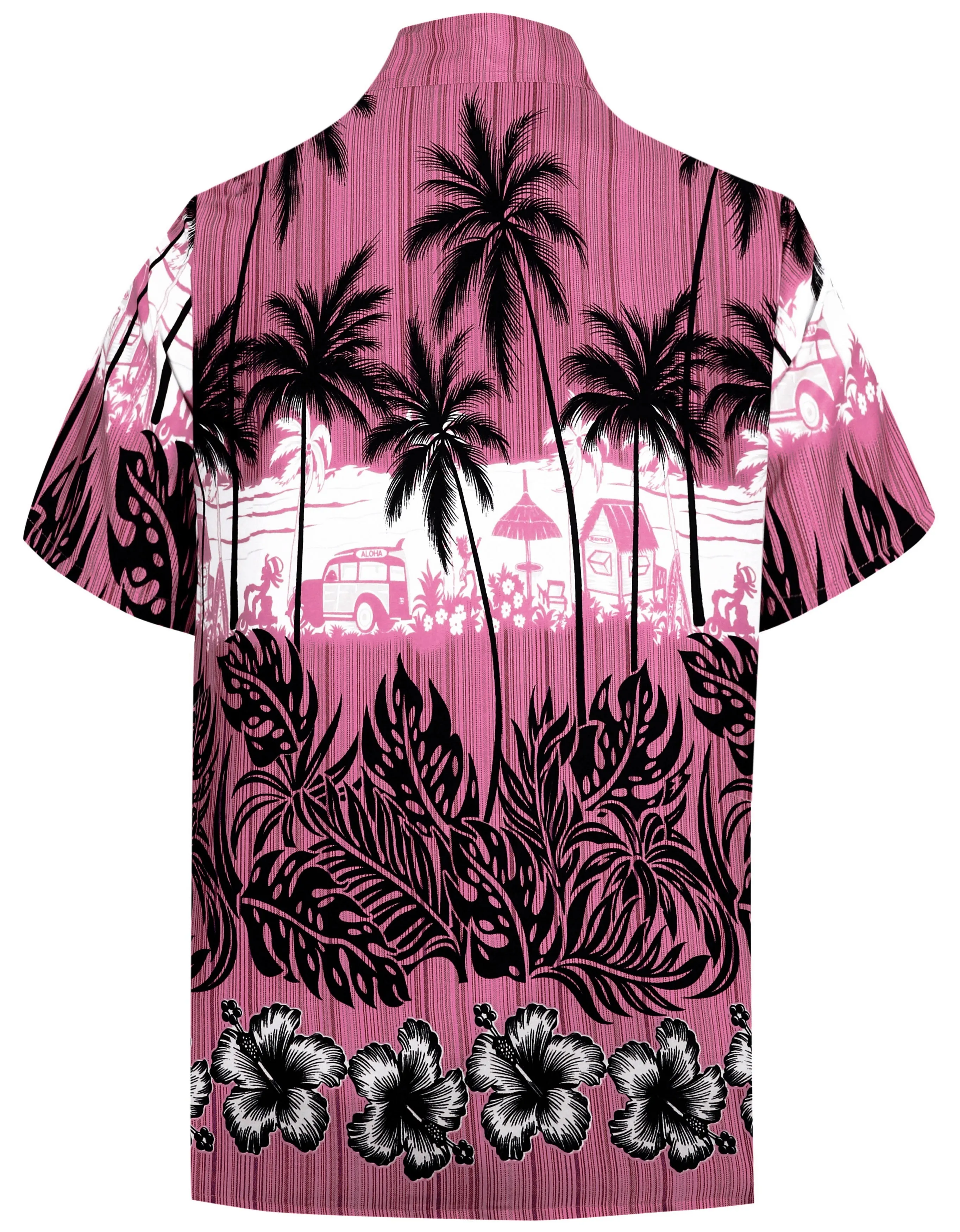 La Leela Men's Support Pink Breast Cancer Shirt Hawaiian Short Sleeve Tropical Aloha Patio Shirt Pink_W385