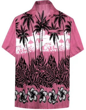 La Leela Men's Support Pink Breast Cancer Shirt Hawaiian Short Sleeve Tropical Aloha Patio Shirt Pink_W385