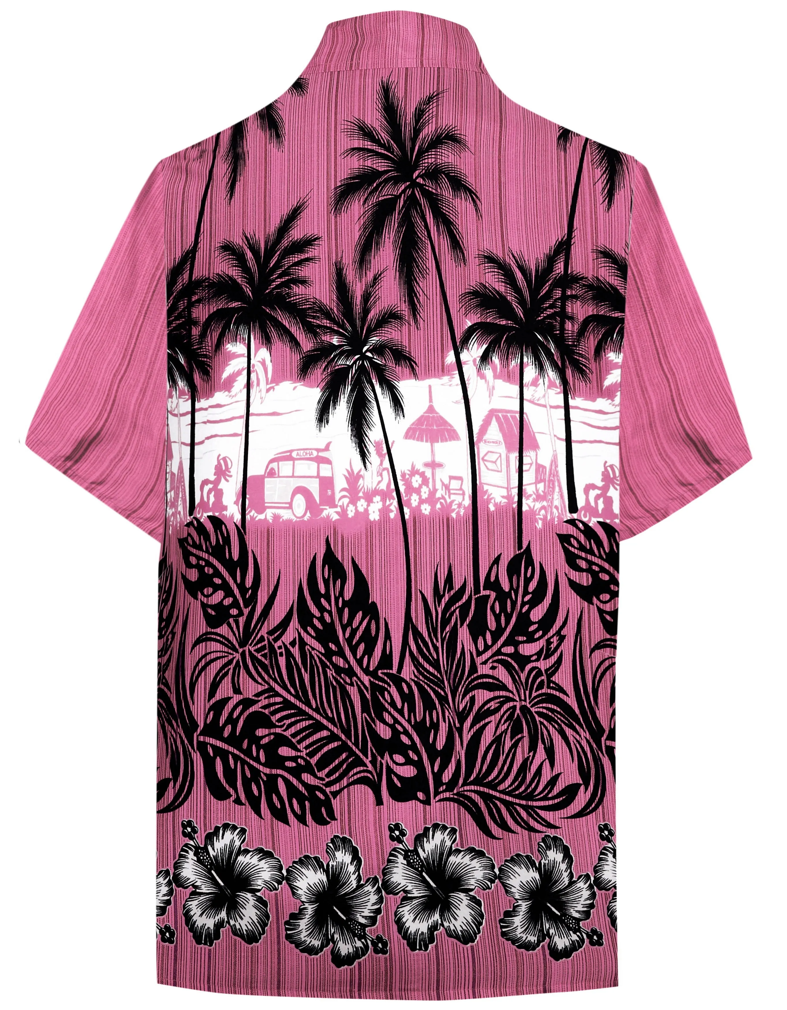 La Leela Men's Support Pink Breast Cancer Shirt Hawaiian Short Sleeve Tropical Aloha Patio Shirt Pink_W385