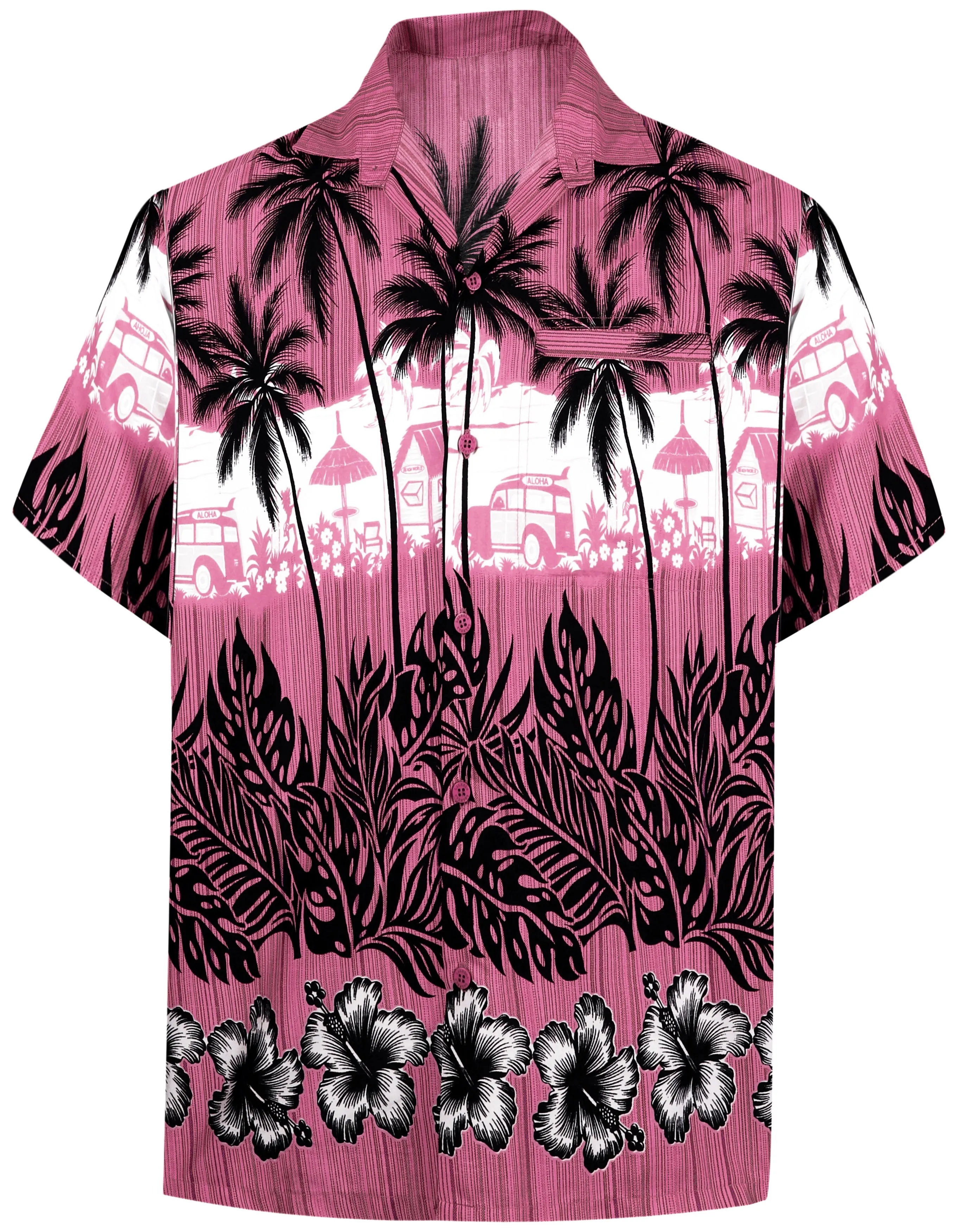 La Leela Men's Support Pink Breast Cancer Shirt Hawaiian Short Sleeve Tropical Aloha Patio Shirt Pink_W385