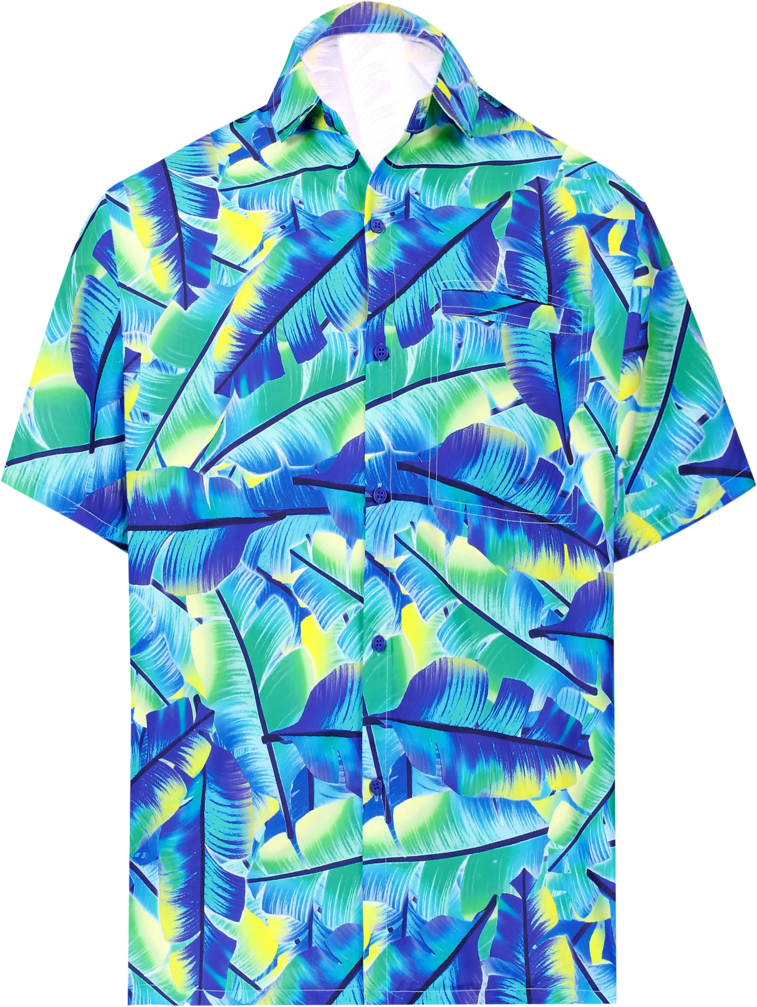 LA LEELA Ocean's Delight Men's Hawaiian Printed Shirt Beach Aloha Party Casual Vacation Blue_AA351