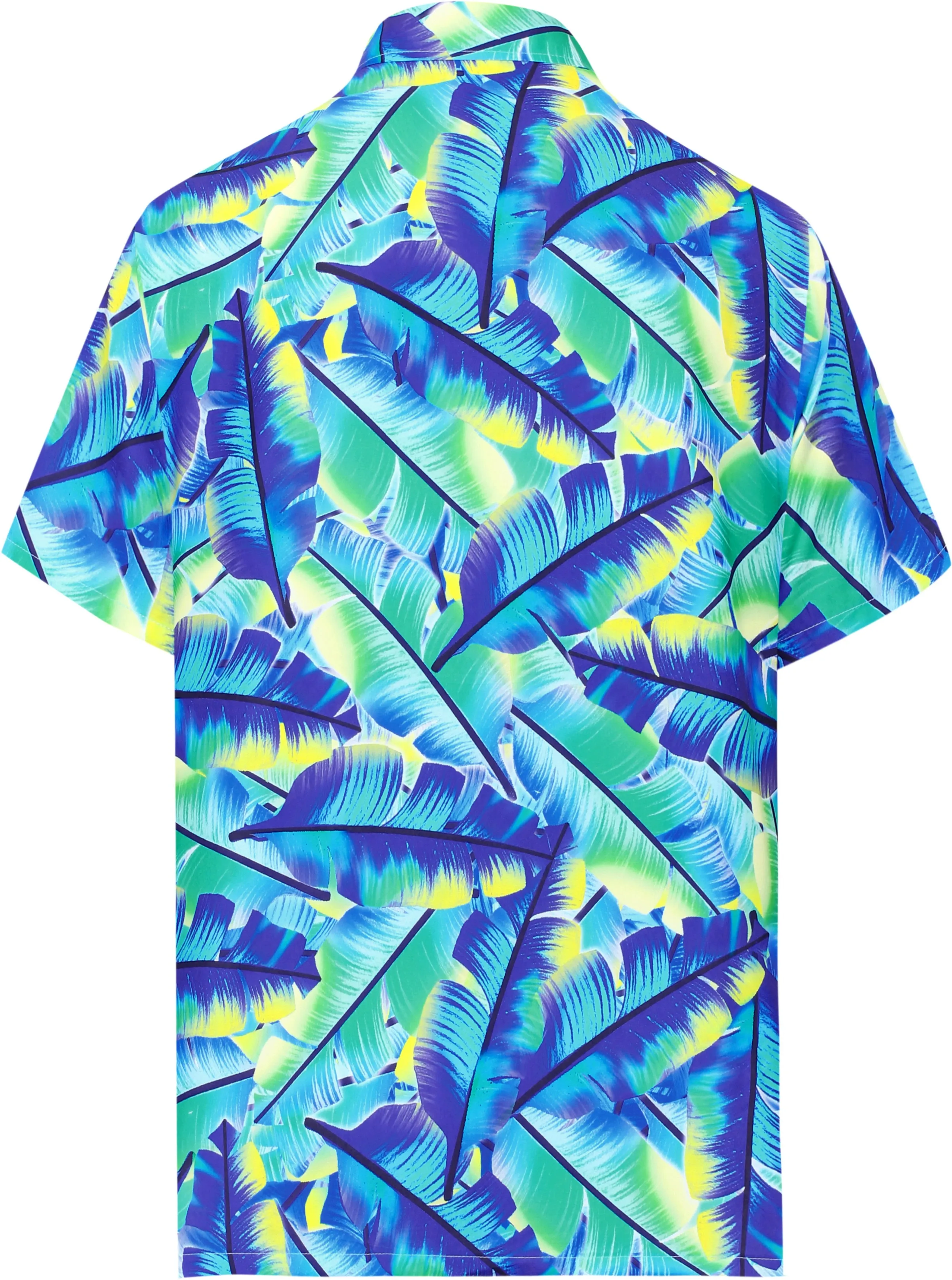 LA LEELA Ocean's Delight Men's Hawaiian Printed Shirt Beach Aloha Party Casual Vacation Blue_AA351