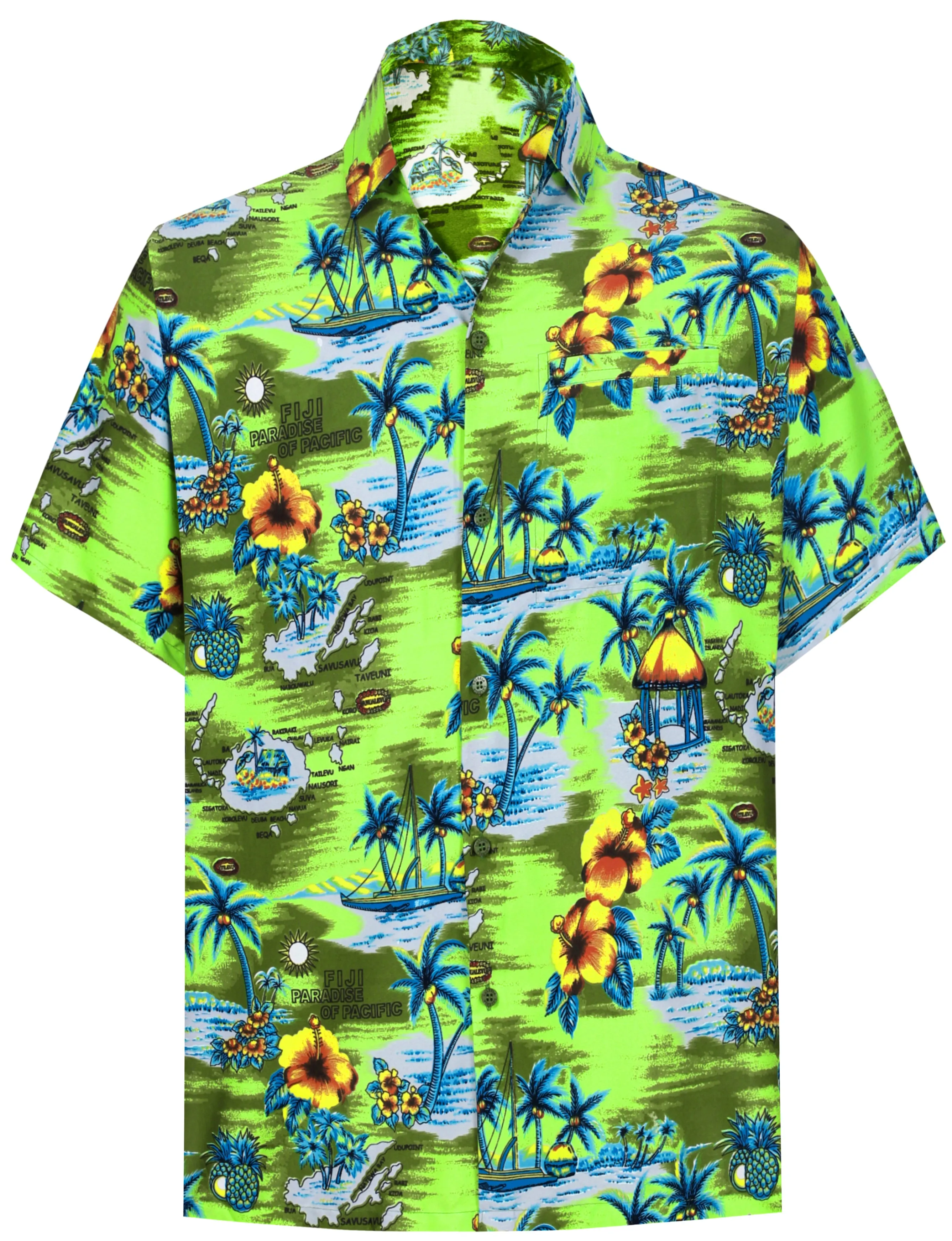 LA LEELA Shirt Casual Button Down Short Sleeve Beach Shirt Men Aloha Pocket shirt Green_AA112