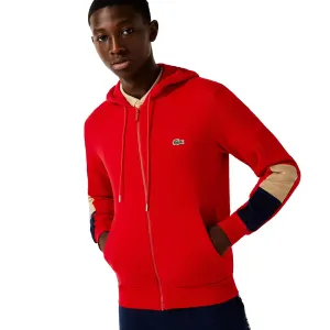 Lacoste Men's Fleece Zip Up Hoodie Red-Beige-Navy