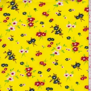 Lemon Yellow Floral Sprig Double Brushed Jersey Knit Fabric