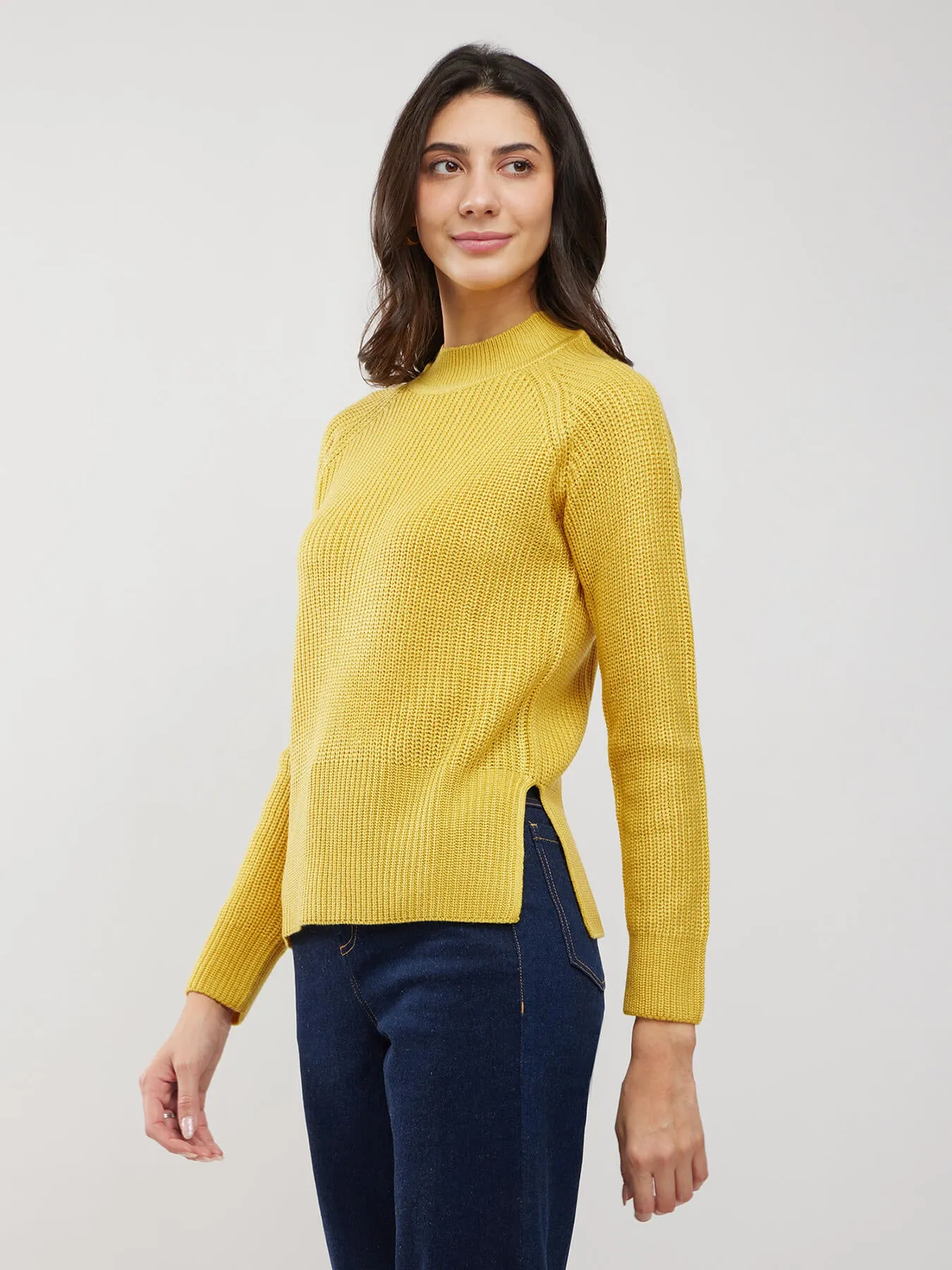 LivSoft Rib Knit High Neck Sweater - Yellow