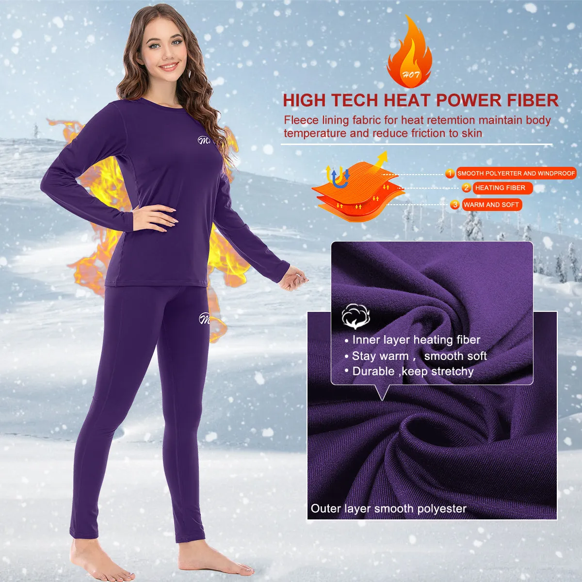 MEETWEE ALL-PURPLE Winter Thermal Underwear Set