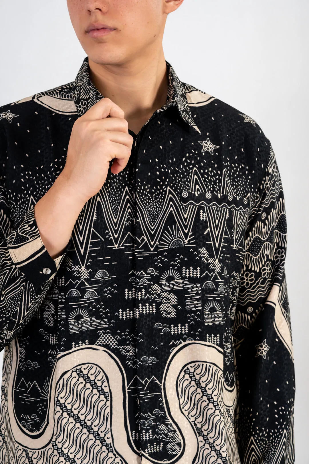 Men's Batik Shirt - Nightscape | Long Sleeves