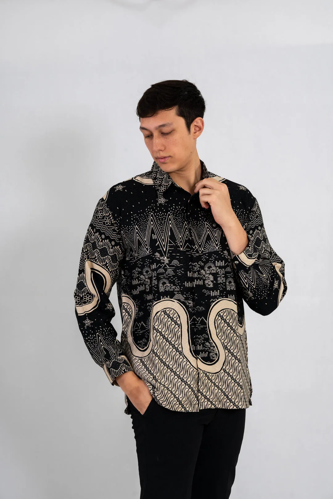 Men's Batik Shirt - Nightscape | Long Sleeves