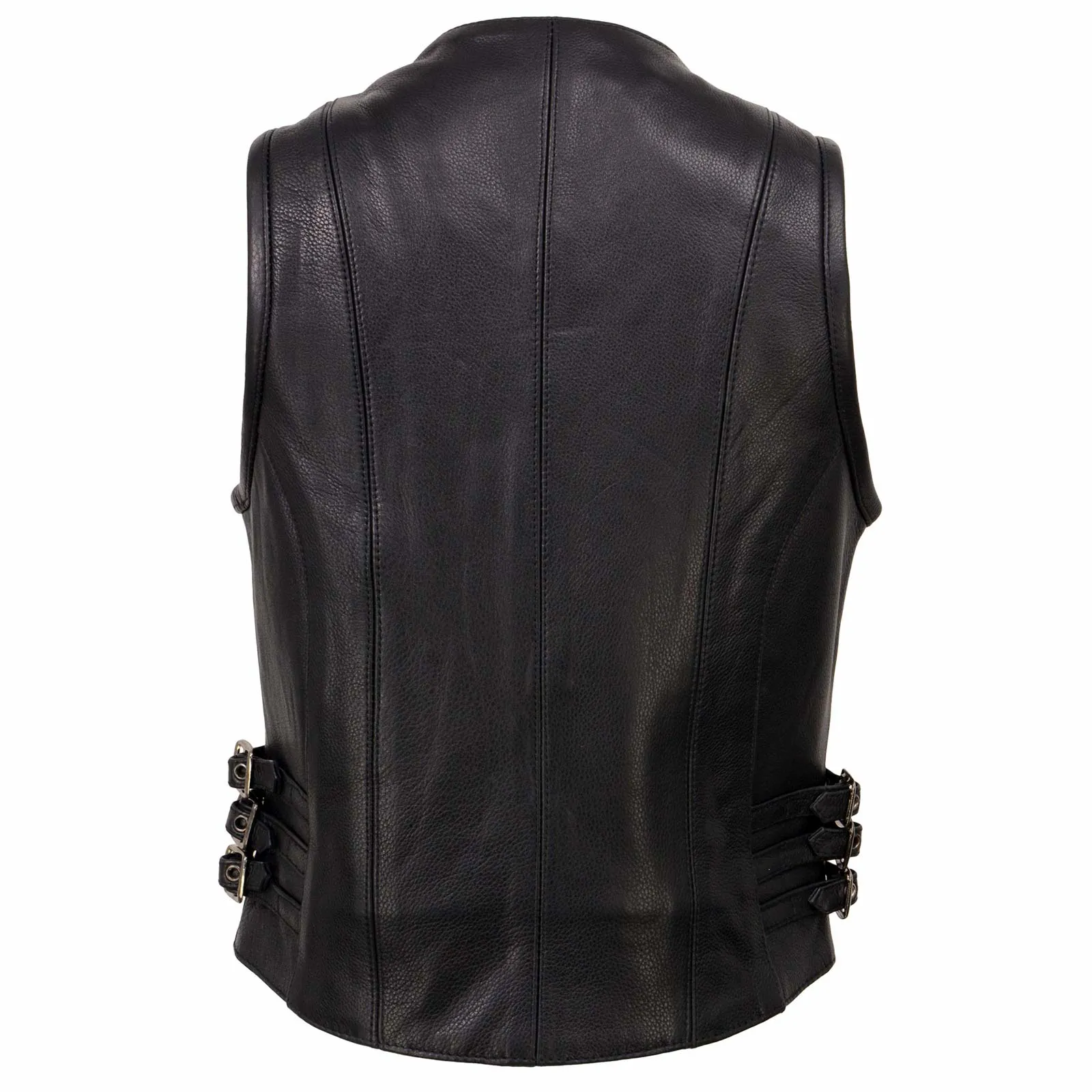 Milwaukee Leather MLL4510 Women's Black Naked Leather Side Buckle Motorcycle Rider Vest with Front Zip Closure