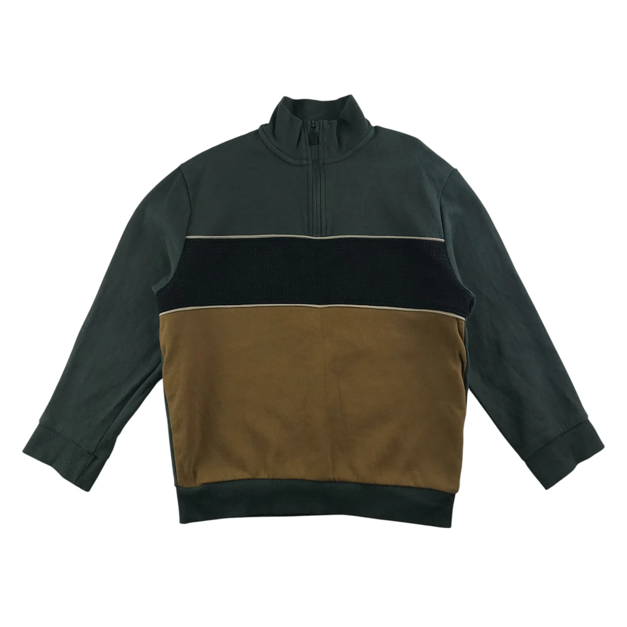 Next sweater 7-8 years brown and dusty green panelled mock neck cotton