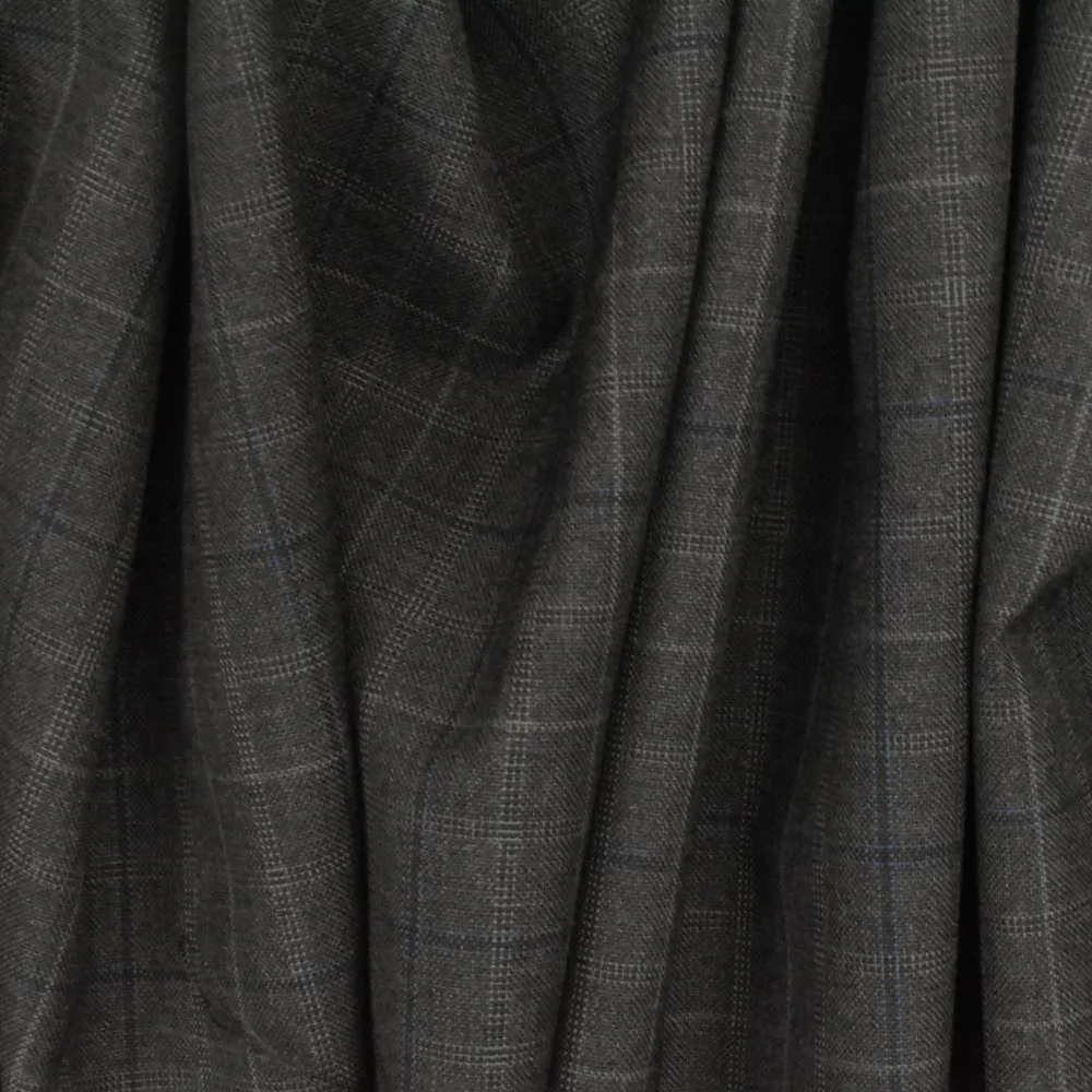 Night Gray-Blue-Multi Check Wool-Poly Woven Suiting Fabric