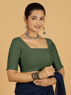 Nihira x Rozaana | Elbow Sleeves Saree Blouse in Pine Green