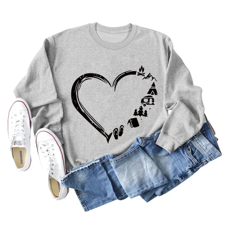 Of Love Printed Loose Bottomed Long Sleeve Fashionable Large Size Sweater