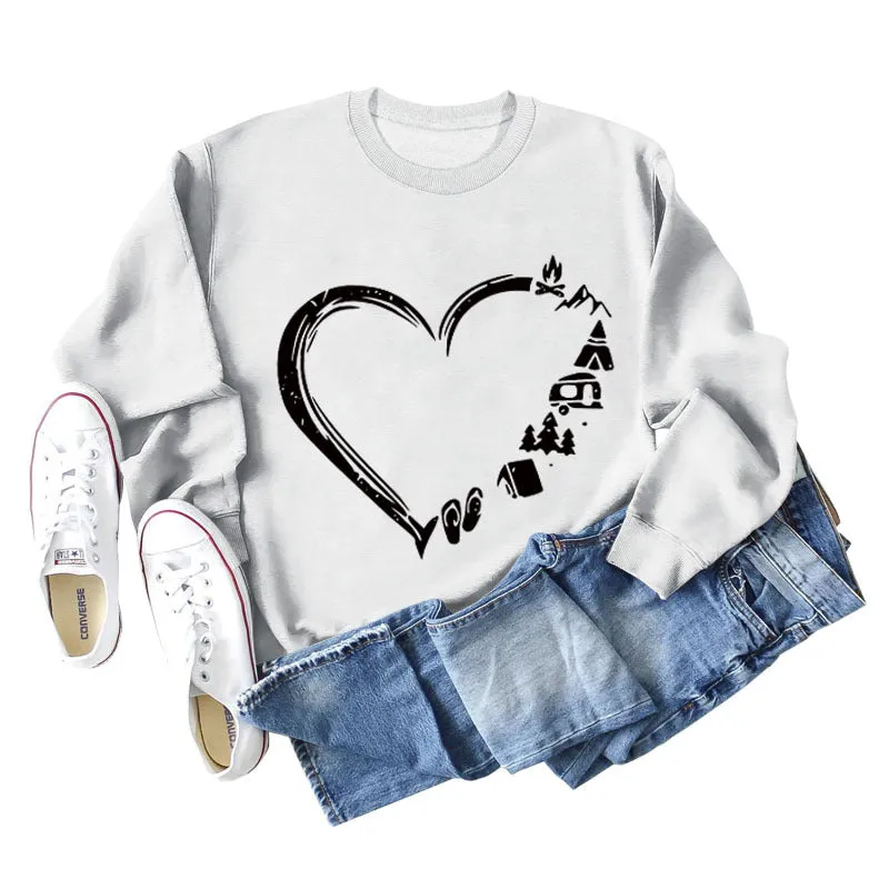 Of Love Printed Loose Bottomed Long Sleeve Fashionable Large Size Sweater