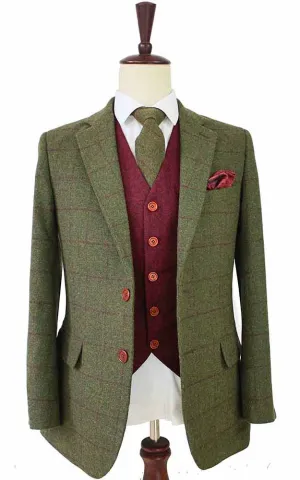 OLIVE GREEN PLAID TWEED 2 PIECE SUIT