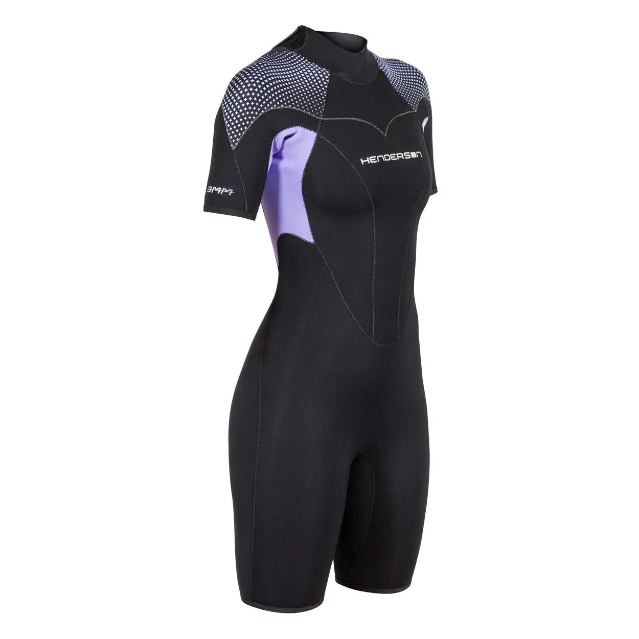 Open Box Henderson 3mm Womens Thermoprene Pro Back Zip Shorty Wetsui - Black / Lavender - 12