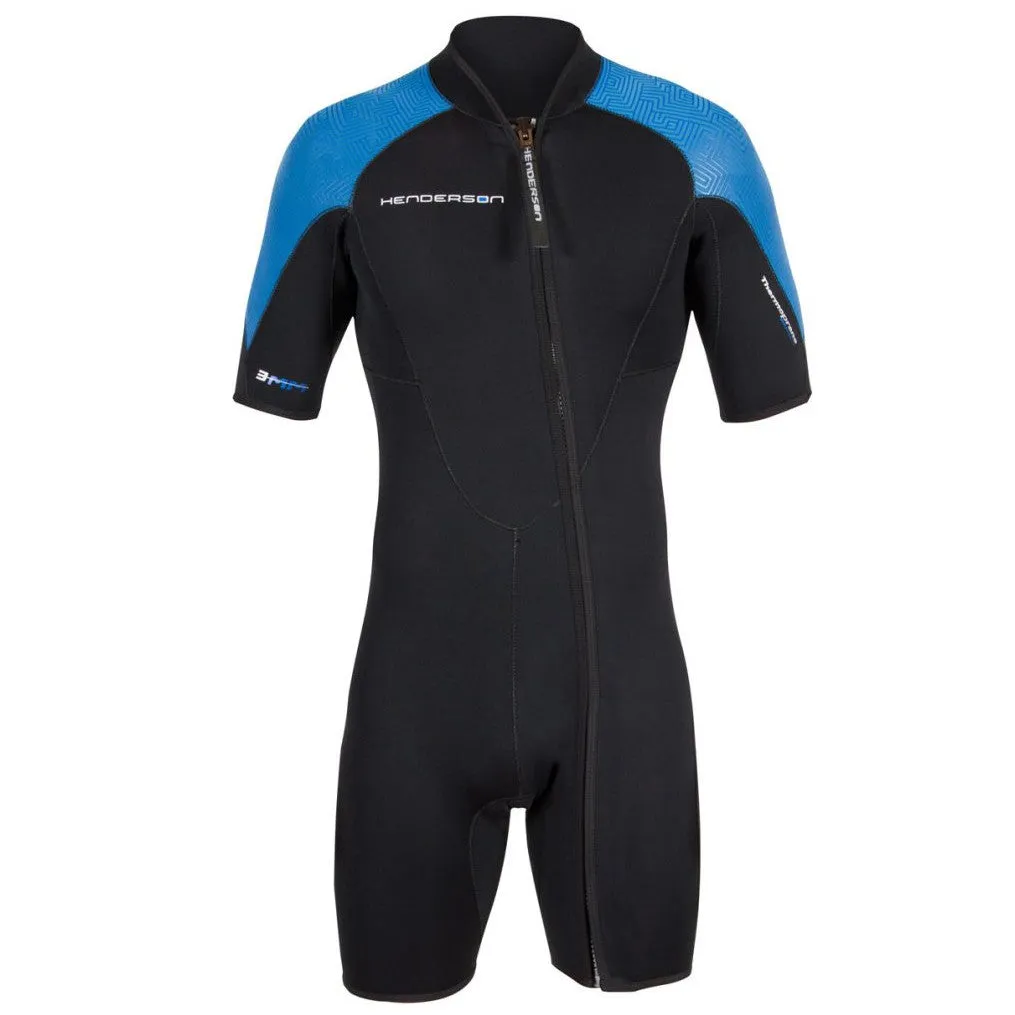 Open Box - Henderson Men's 3mm Thermoprene Pro Front Zip Shorty Wetsuit, Black / Blue, Size: X-Large