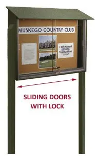 Outdoor Message Center Bulletin Board 52 x 40   Posts | All-Weather Locking Sliding Doors Display Case with Eco-Friendly Faux Wood