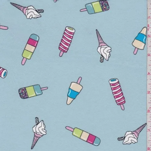 Pale Blue Ice Cream Treat Double Brushed Jersey Knit Fabric