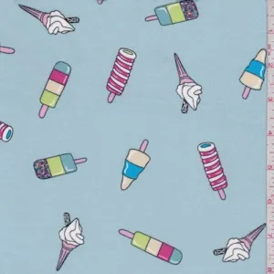 Pale Blue Ice Cream Treat Double Brushed Jersey Knit Fabric