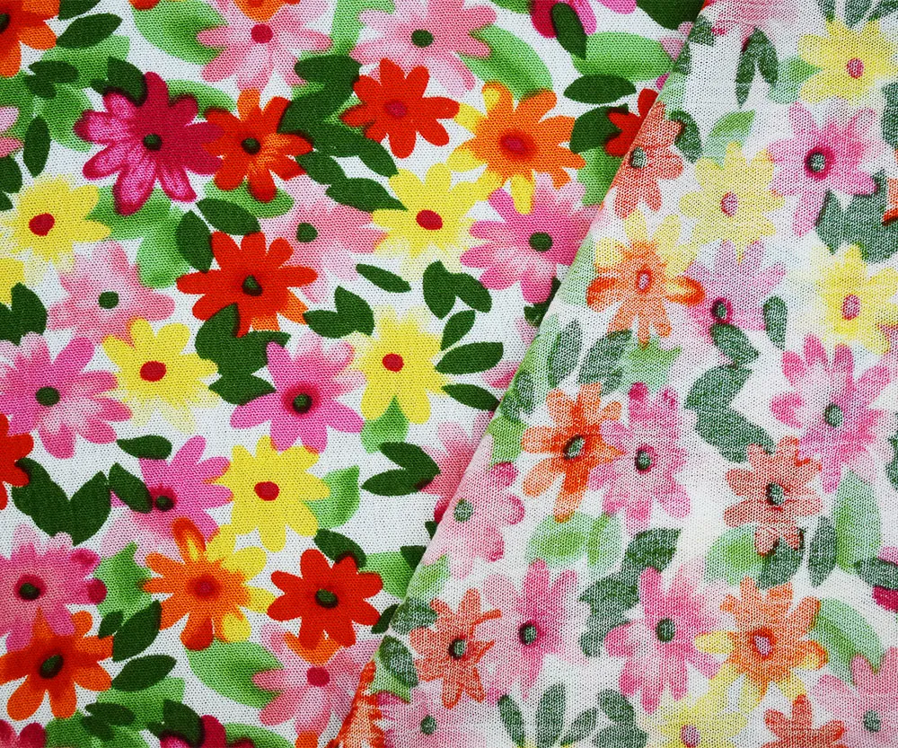 Pink-Yellow-Multi Floral Printed Crinkled Cotton Gauze Woven Fabric