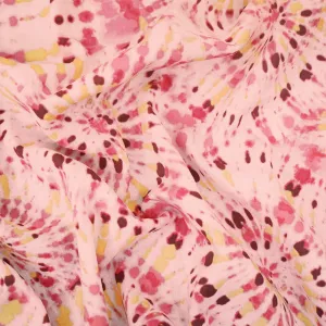 Pink-Yellow-Multi Tie Dye Printed Rayon Challis Woven Fabric