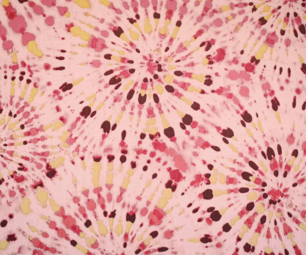 Pink-Yellow-Multi Tie Dye Printed Rayon Challis Woven Fabric