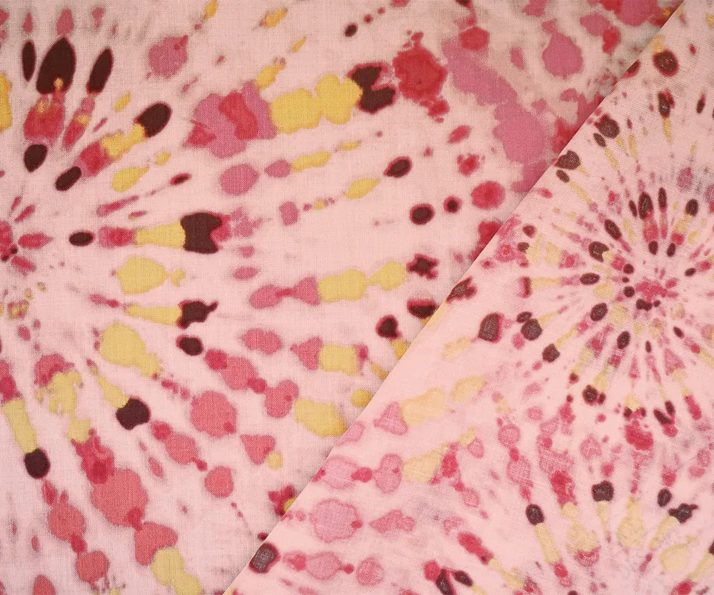 Pink-Yellow-Multi Tie Dye Printed Rayon Challis Woven Fabric