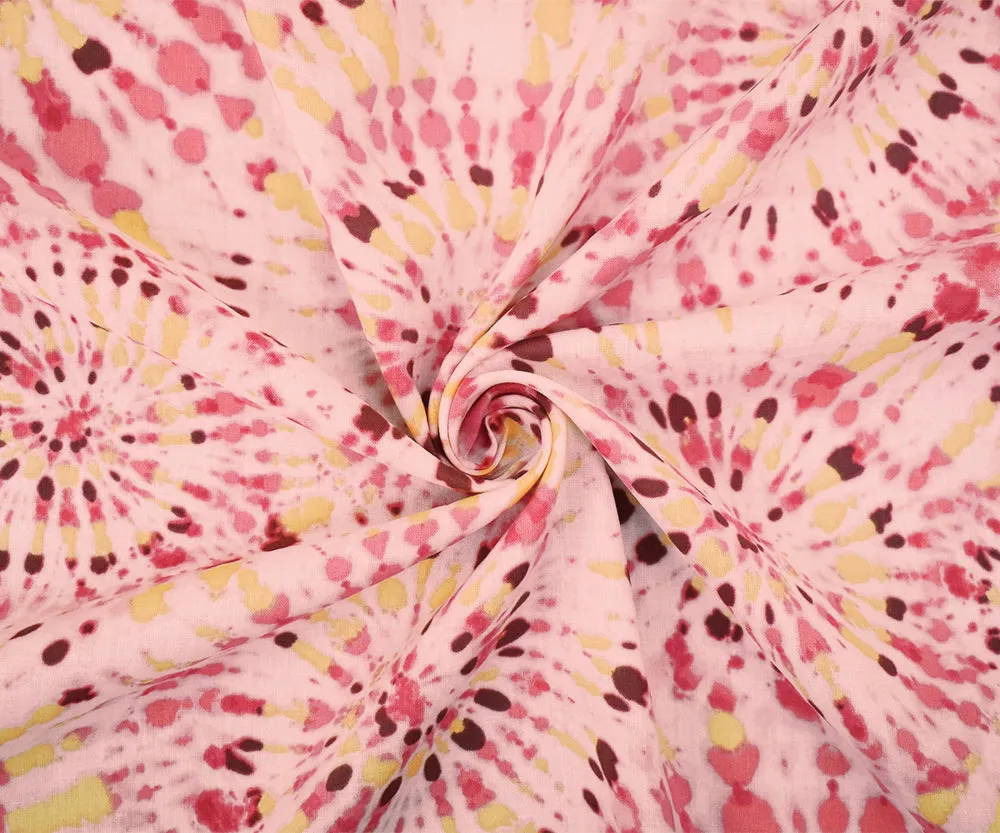 Pink-Yellow-Multi Tie Dye Printed Rayon Challis Woven Fabric