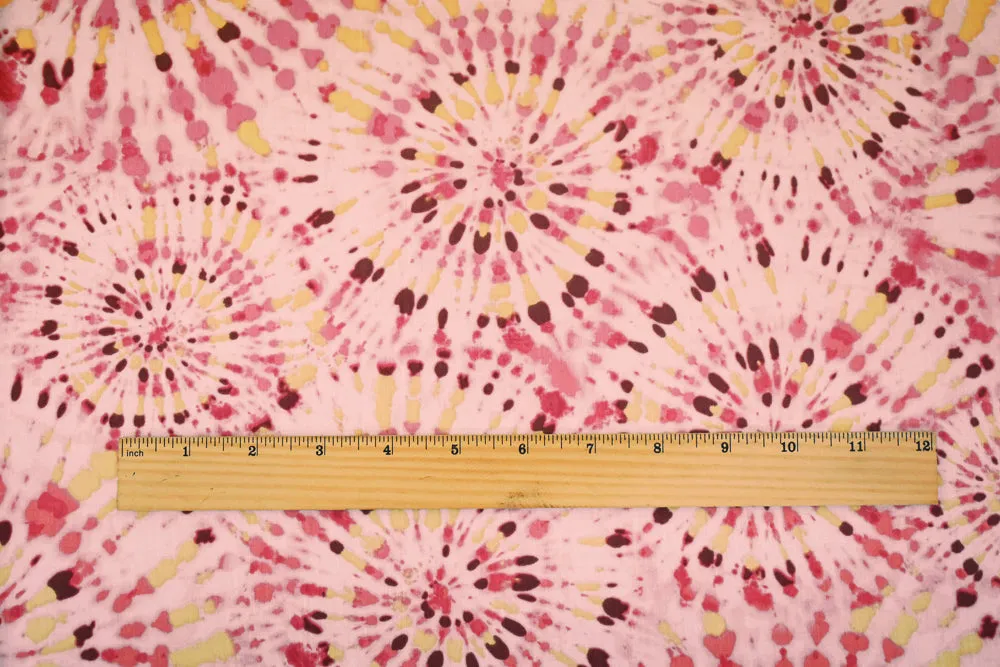 Pink-Yellow-Multi Tie Dye Printed Rayon Challis Woven Fabric