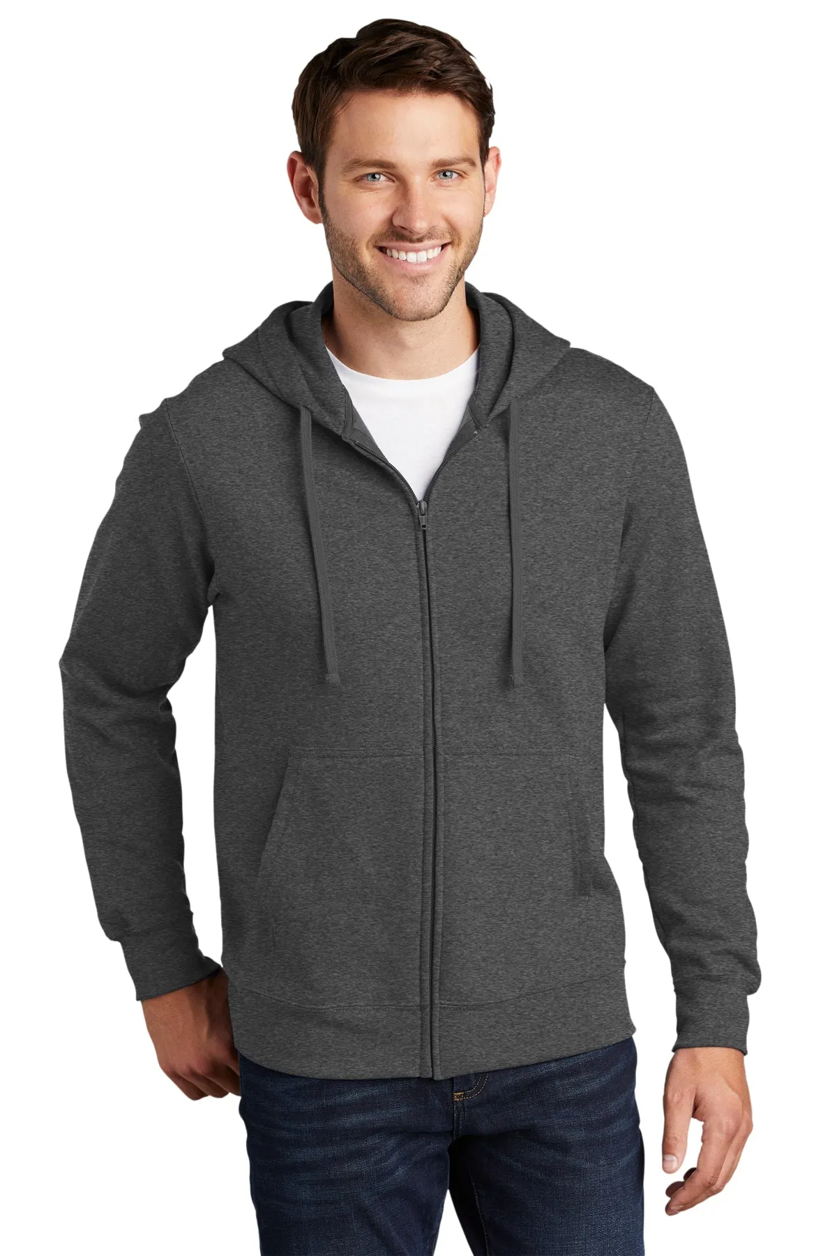 Port & Company Fan Favorite Fleece Customized Zip Hoodies, Dark Heather Grey