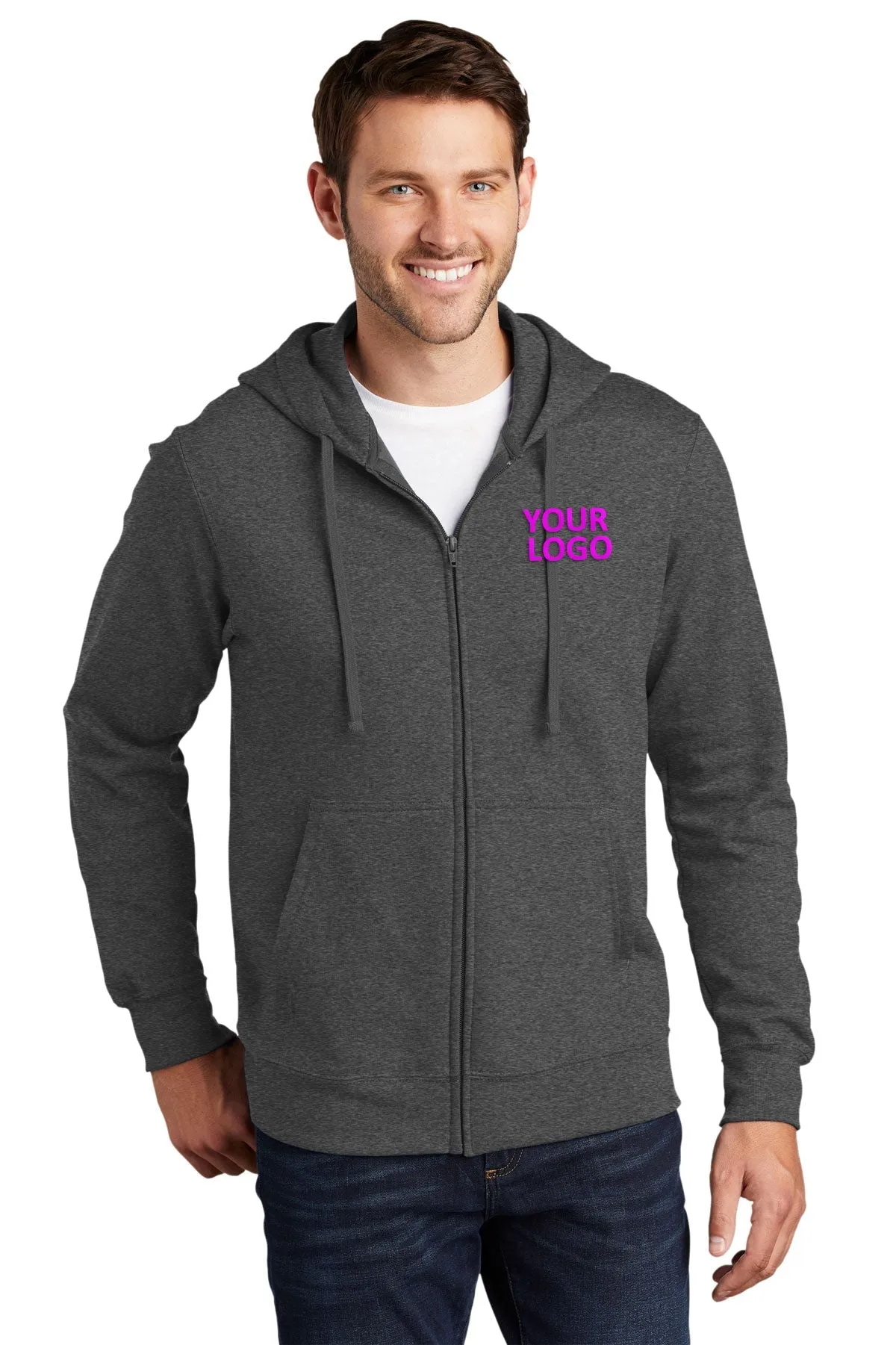 Port & Company Fan Favorite Fleece Customized Zip Hoodies, Dark Heather Grey