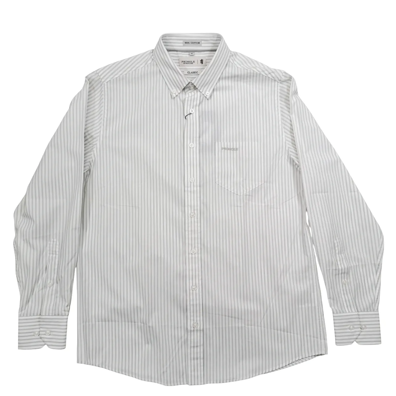 Pringle White Grey Stripe LS Shirt Classic Reg Fit