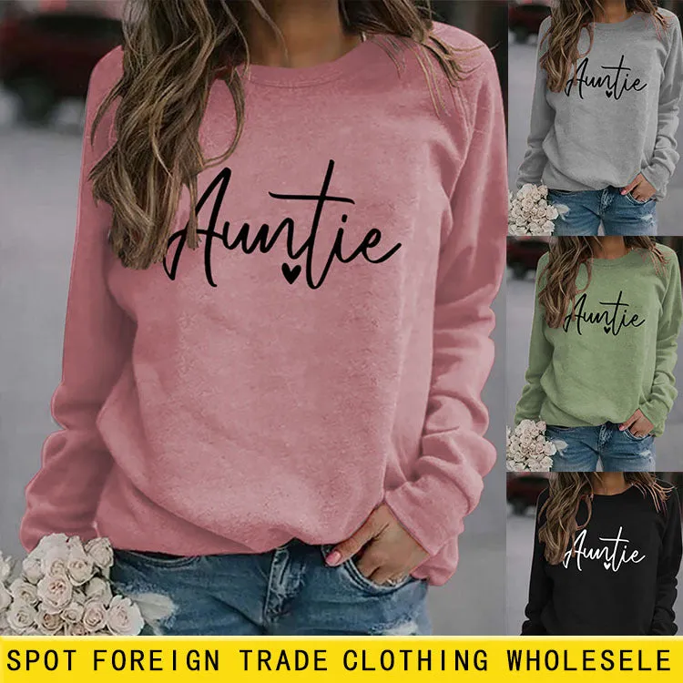 Round Neck Fashion Letter Women's Top Long Sleeve Auntie Printed Loose Sweater