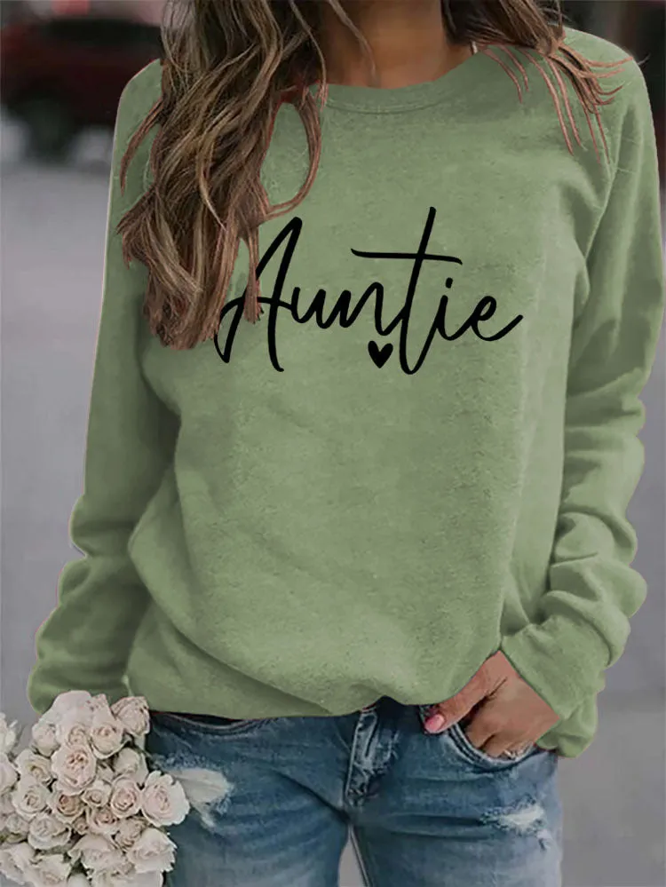 Round Neck Fashion Letter Women's Top Long Sleeve Auntie Printed Loose Sweater