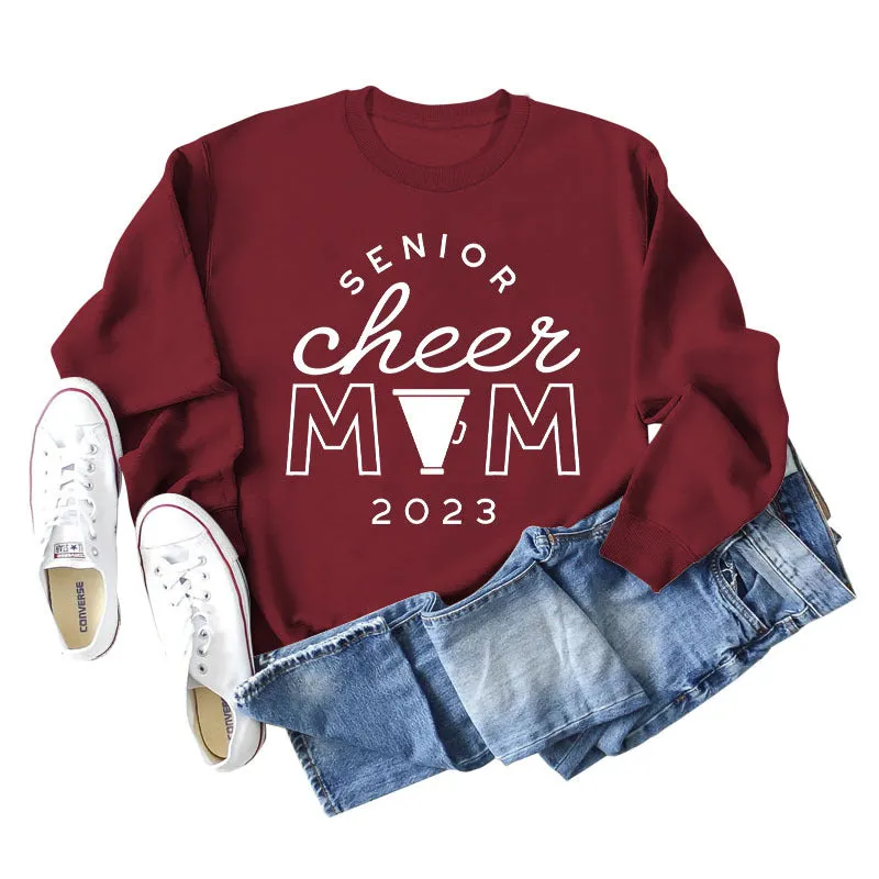 SENIOR CHEER MOM 2023 Letter Round Neck Fashion Autumn Winter Long Sleeve Sweater