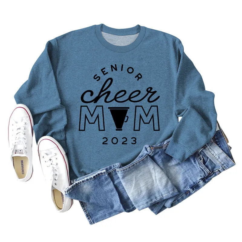 SENIOR CHEER MOM 2023 Letter Round Neck Fashion Autumn Winter Long Sleeve Sweater