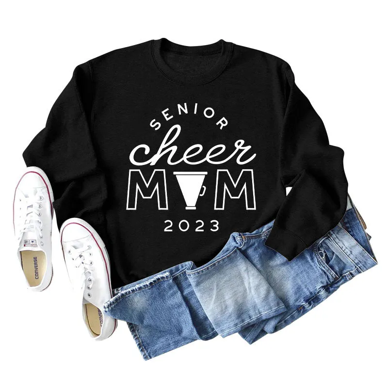 SENIOR CHEER MOM 2023 Letter Round Neck Fashion Autumn Winter Long Sleeve Sweater