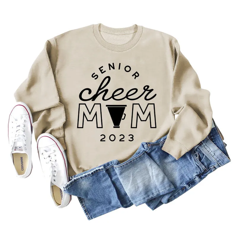 SENIOR CHEER MOM 2023 Letter Round Neck Fashion Autumn Winter Long Sleeve Sweater