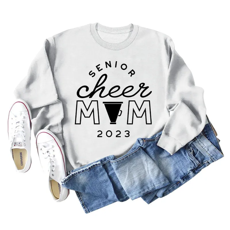 SENIOR CHEER MOM 2023 Letter Round Neck Fashion Autumn Winter Long Sleeve Sweater