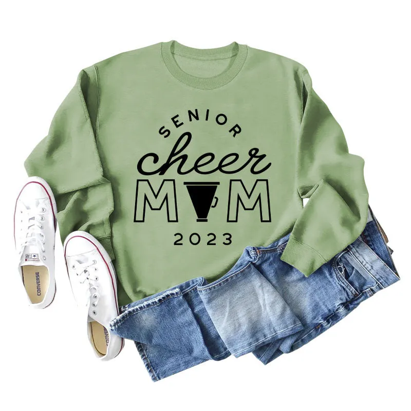 SENIOR CHEER MOM 2023 Letter Round Neck Fashion Autumn Winter Long Sleeve Sweater