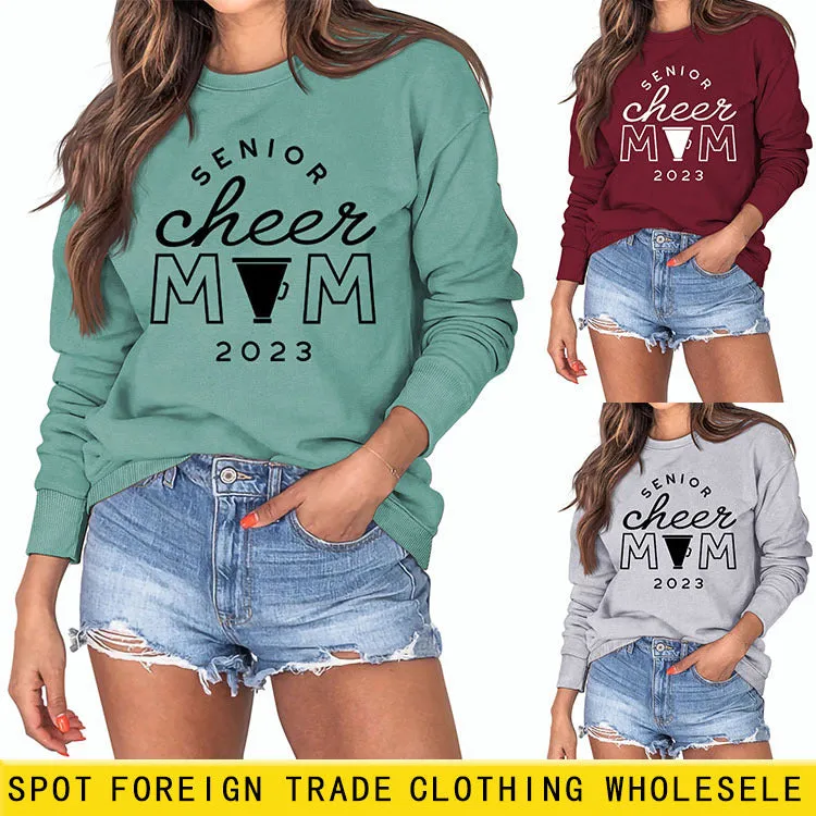 SENIOR CHEER MOM 2023 Letter Round Neck Fashion Autumn Winter Long Sleeve Sweater