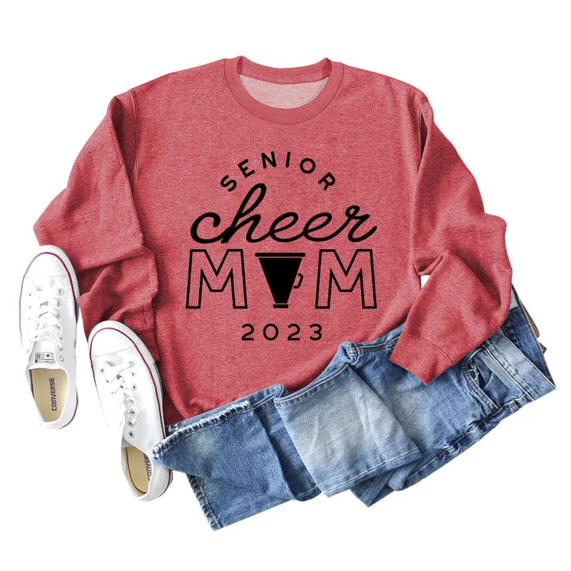 SENIOR CHEER MOM 2023 Letter Round Neck Fashion Autumn Winter Long Sleeve Sweater